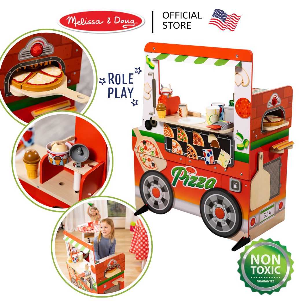 (ของแท้ USA)รถฟู๊ดทรัคขนาดใหญ่ ขายพิซซ่า ชุดครัวไม้ Pizza Food Truck Melissa & Doug ของเล่นไม้ 32201