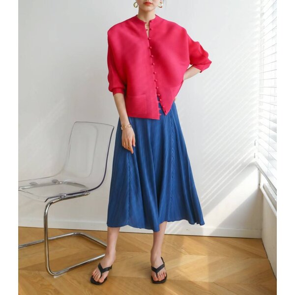 2MUAY รุ่น GJO2066/ GJO8130 เซ็ตพลีทคุณภาพ CHINESE BUTTON FRONT TOP WITH SKIRT PLEATED SET 8 สี F...