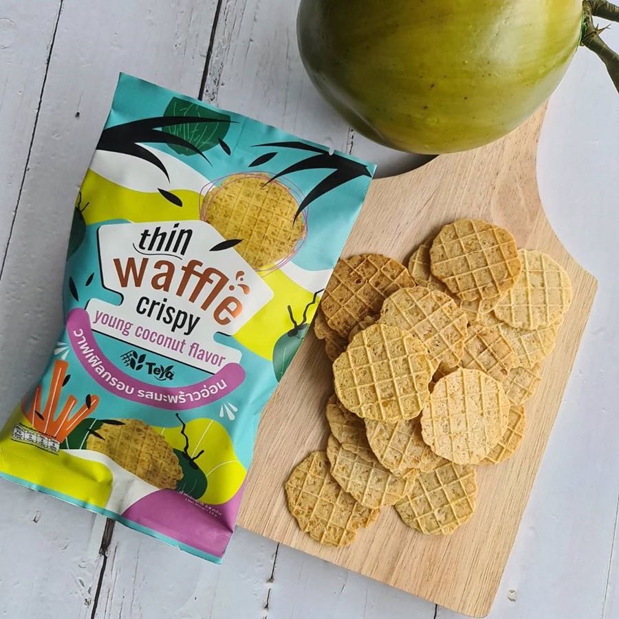 วาฟเฟิลกรอบ น้ำตาล0% รสมะพร้าวอ่อน Thin waffle Crispy 14กรัม Teya ขนมคลีน ไม่ผสมน้ำตาล อาหารยอดฮิต