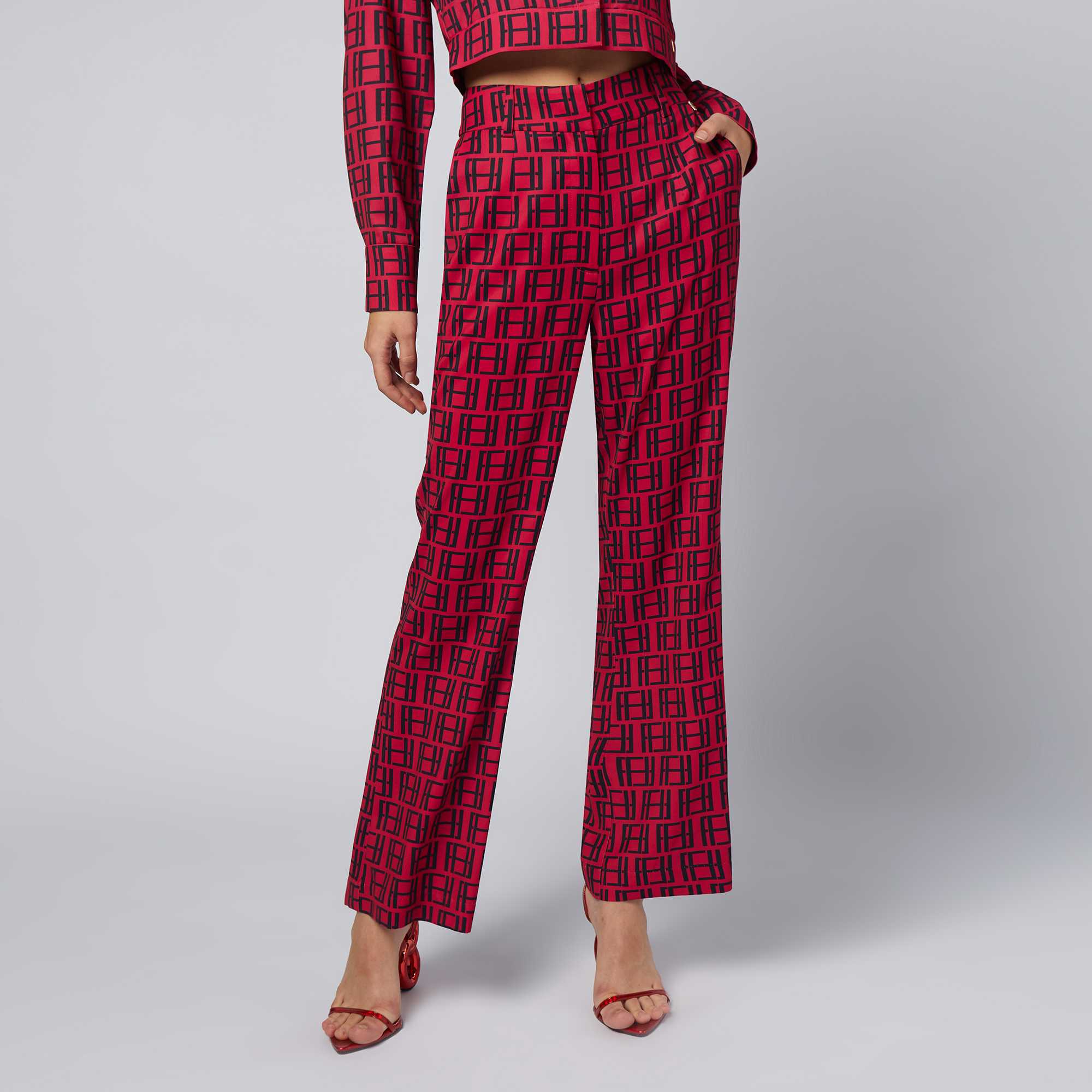 กางเกงทรงขากว้างลายโมโนแกรม | FF Monogram Logo Print  Wide Leg Trousers | 06262