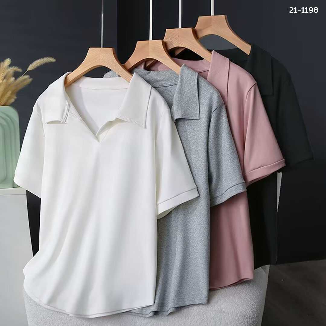 21-1198 เสื้อยืดคอวี มีปก