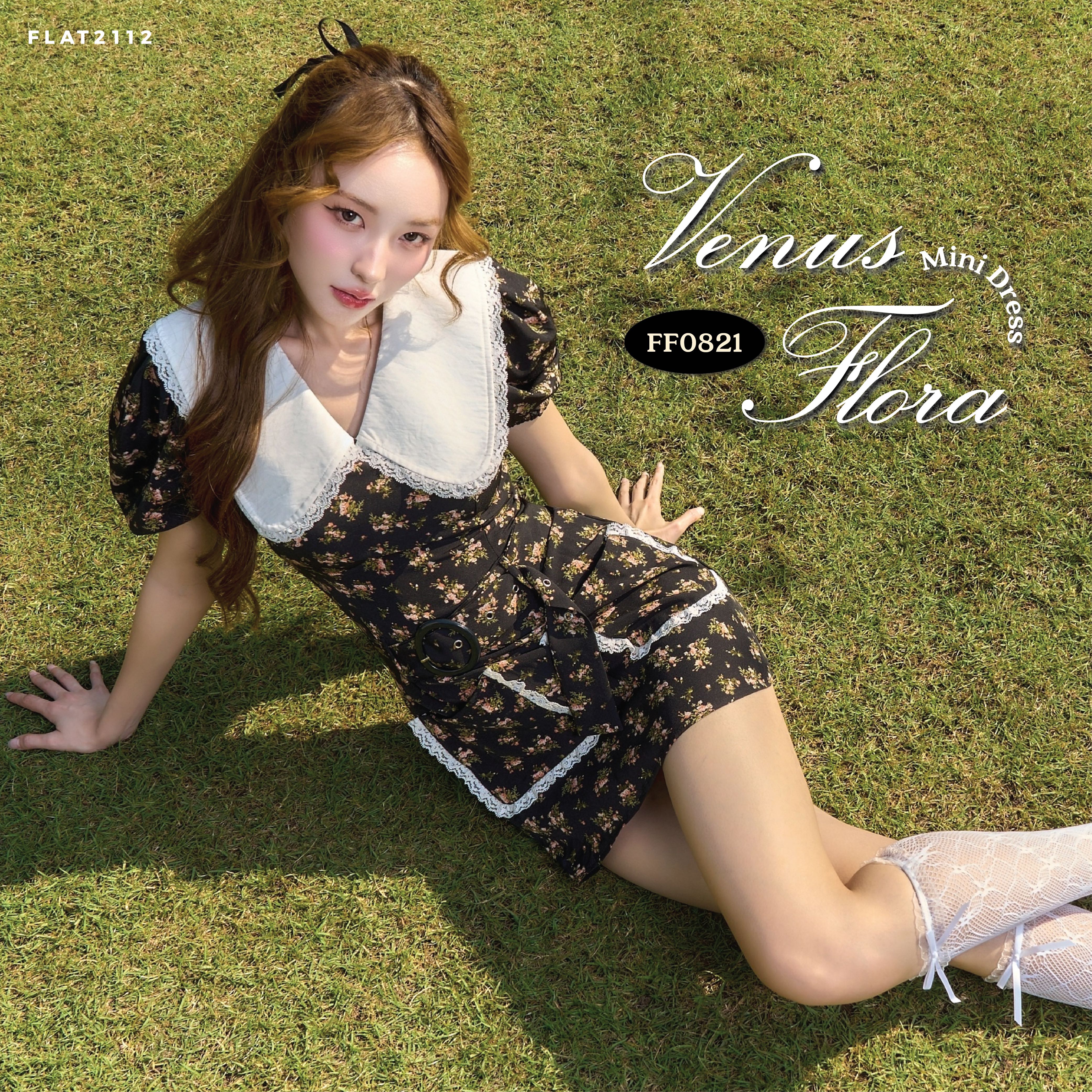 FLAT2112 FF0821 : VENUS FLORA MINI DRESS เดรสสั้น มินิเดรส เดรสลายดอกไม้ เดรสเข้ารูป ชุดทำงาน