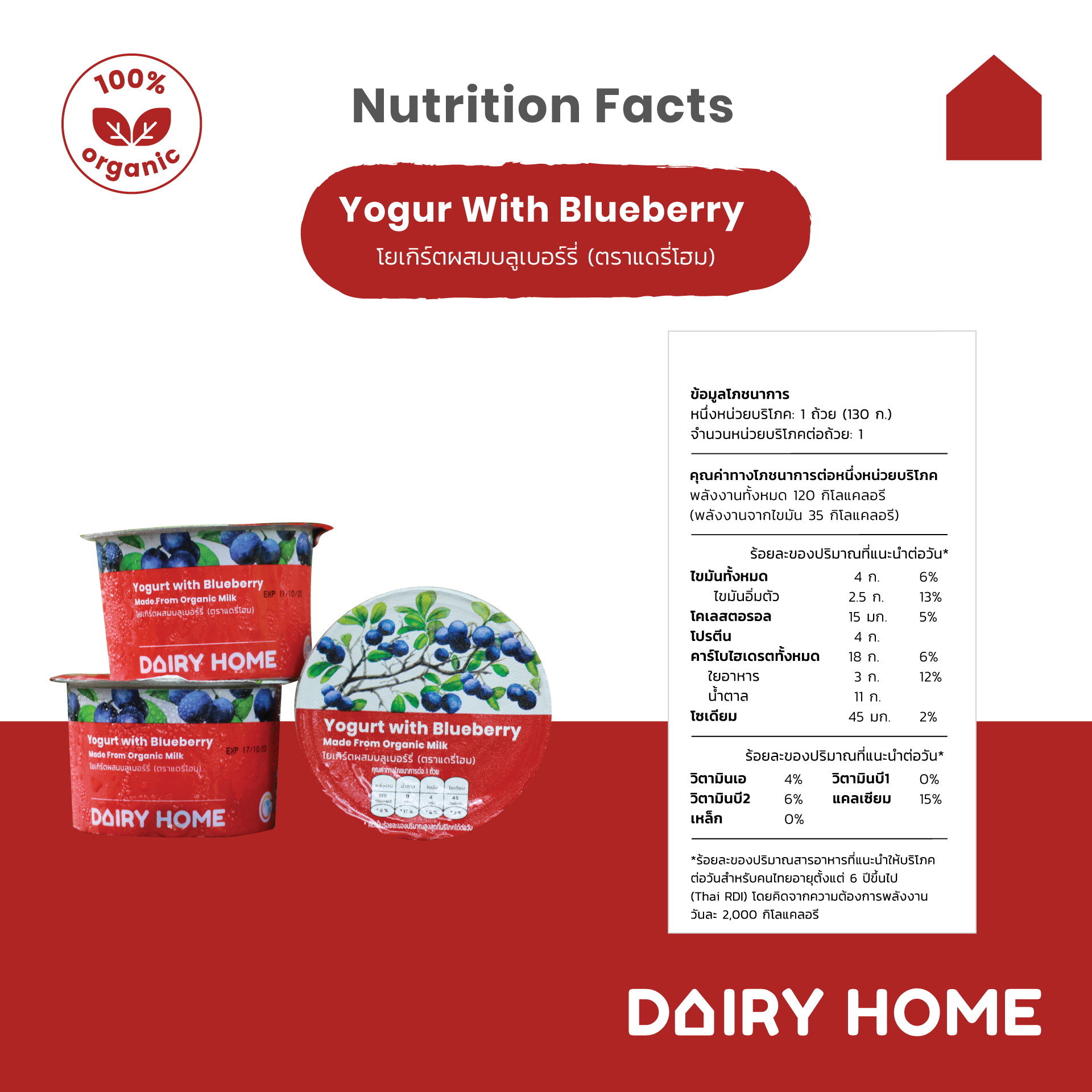 Organic Set Yogurt With Blueberry 130g.