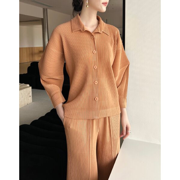 2MUAY GJO1810 เสื้อพลีทคุณภาพ THICK COLLAR BUTTON FRONT PLEATED TOP 10 สี FREE SIZE
