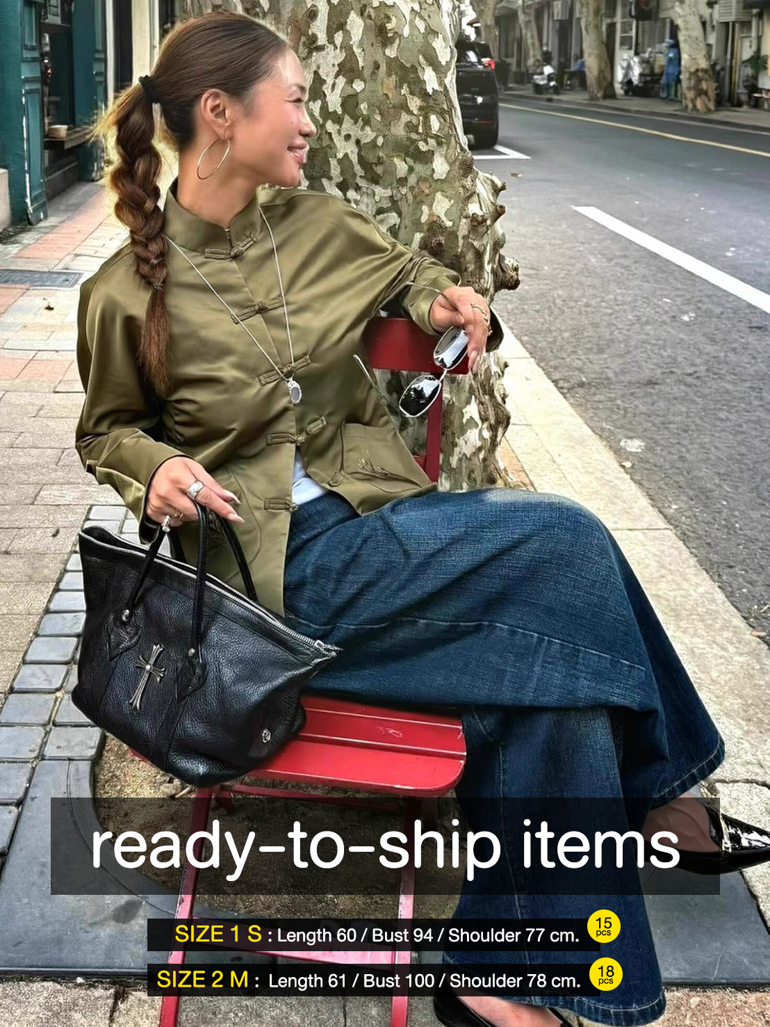 พร้อมส่ง #ASAYA5830 – Modern Oriental Satin Jacket 🌿🖤 S/M