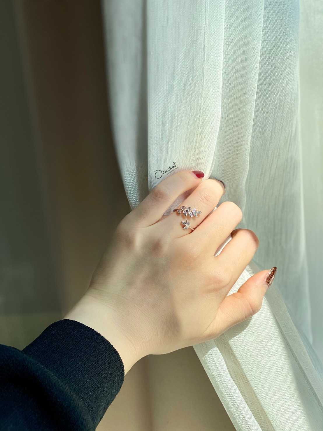 (ส่งฟรี) Luna Olive leaf ring. (แหวนงานชุบทองคำขาว เพชร CZ)