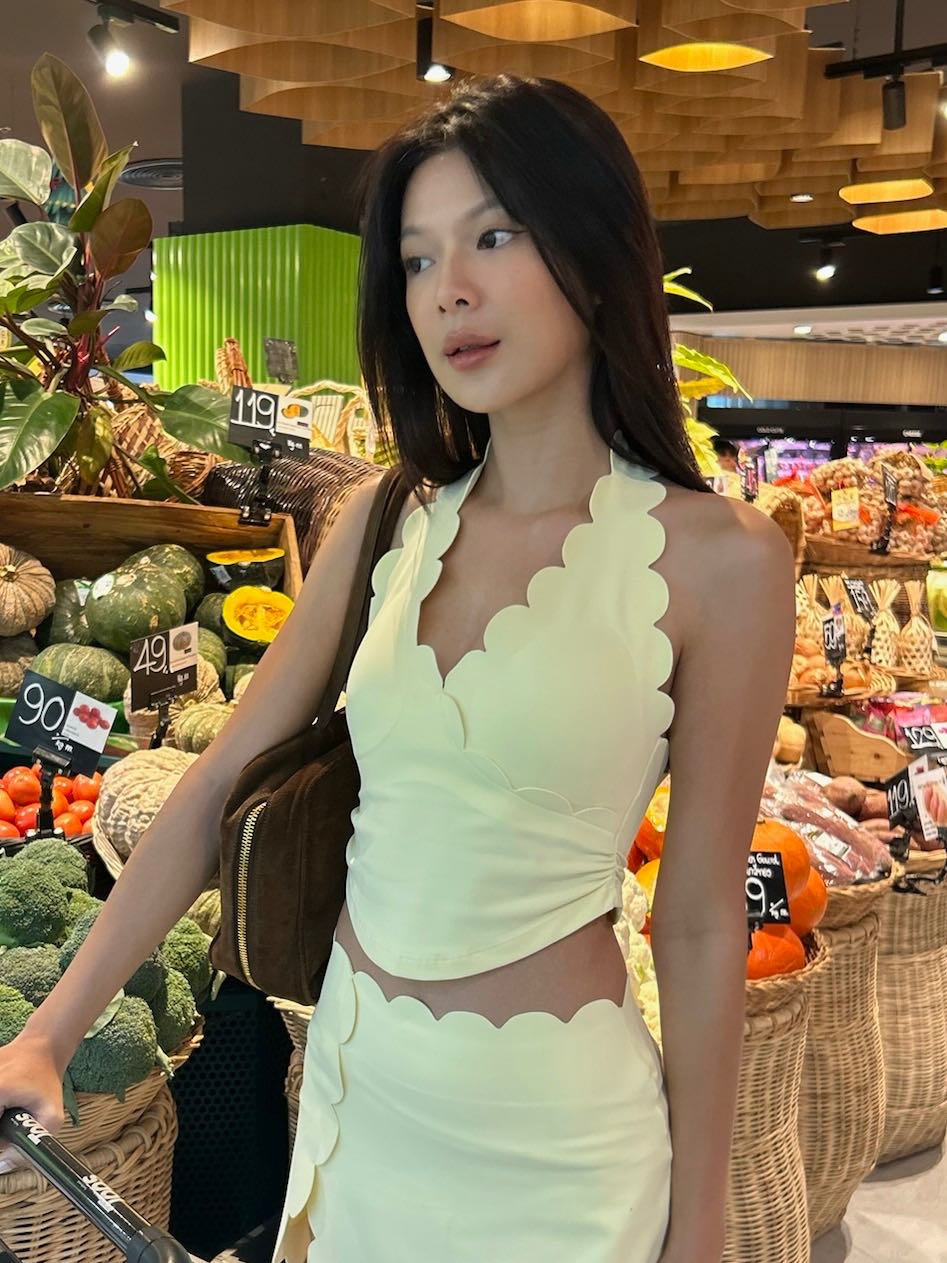 WISKII Riviera Scallop Halter Bra Tank - Lemon drop