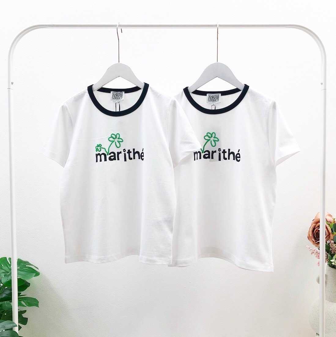 พร้อมส่ง  Marithe Flower Logo Ringer T-Shirt (White)