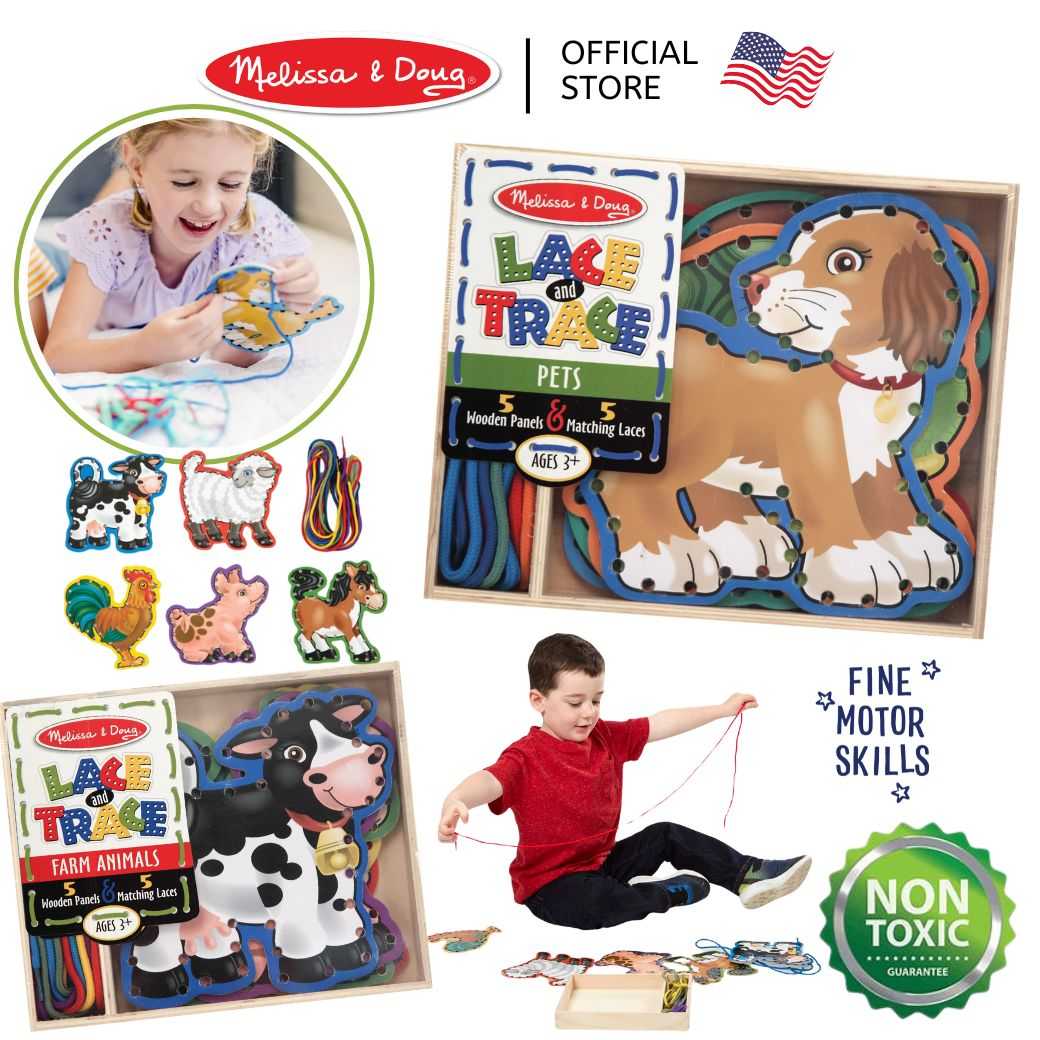 (ของแท้ USA)ของเล่นร้อยเชือก รุ่นสัตว์เลี้ยง ฟาร์ม เสริมสมาธิ Lace&Trace Farm Pet Melissa Doug 3781
