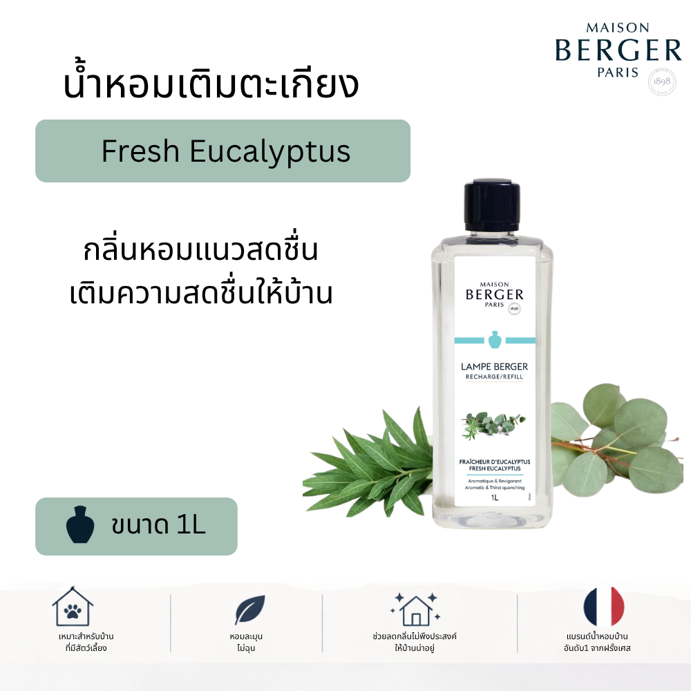 Maison Berger Fresh Eucalyptus 1L น้ำหอมตะเกียง กลิ่นยูคาลิปตัส  ฟอกอากาศ ดับกลิ่น Pet Friendly