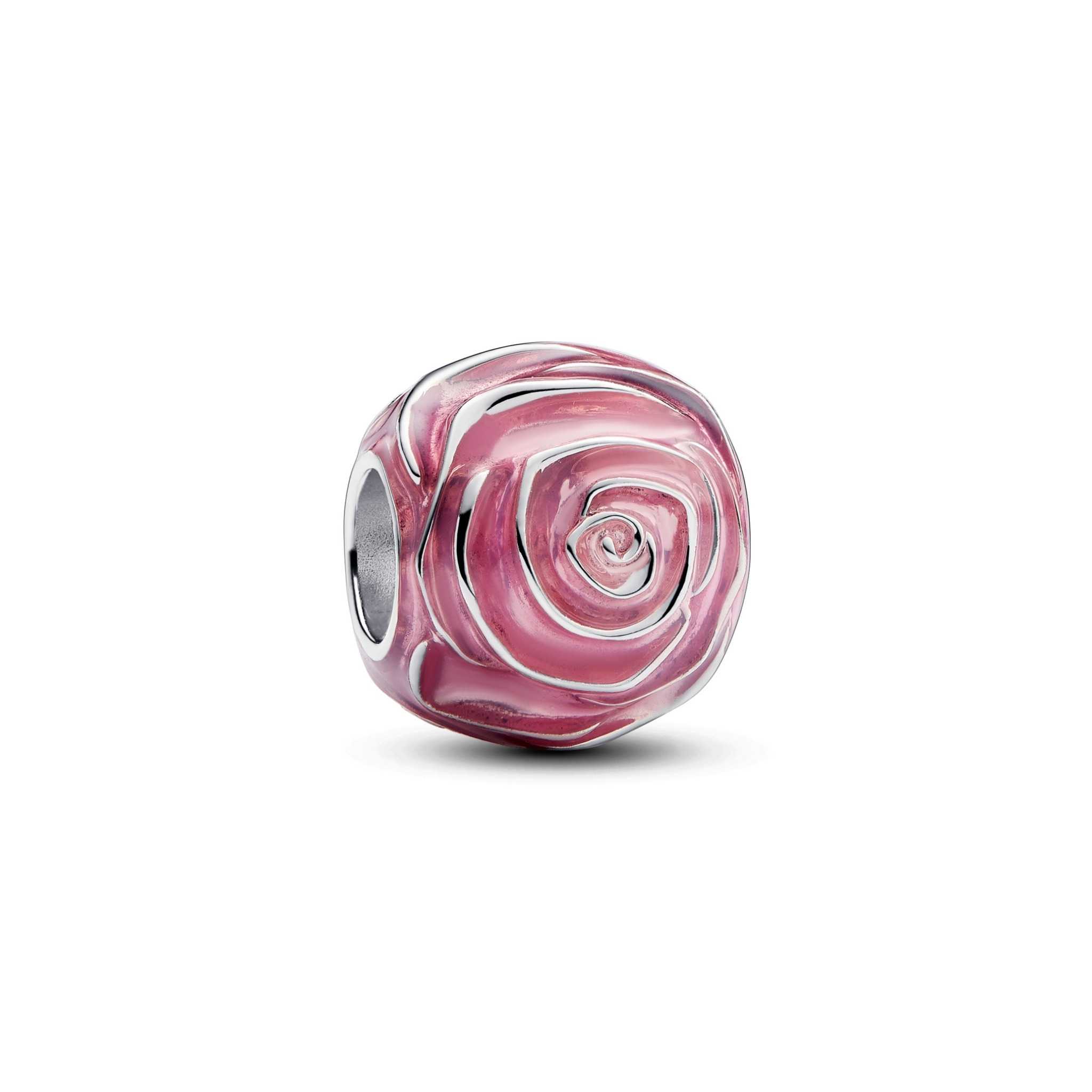 Rose sterling silver charm with transparent red enamel