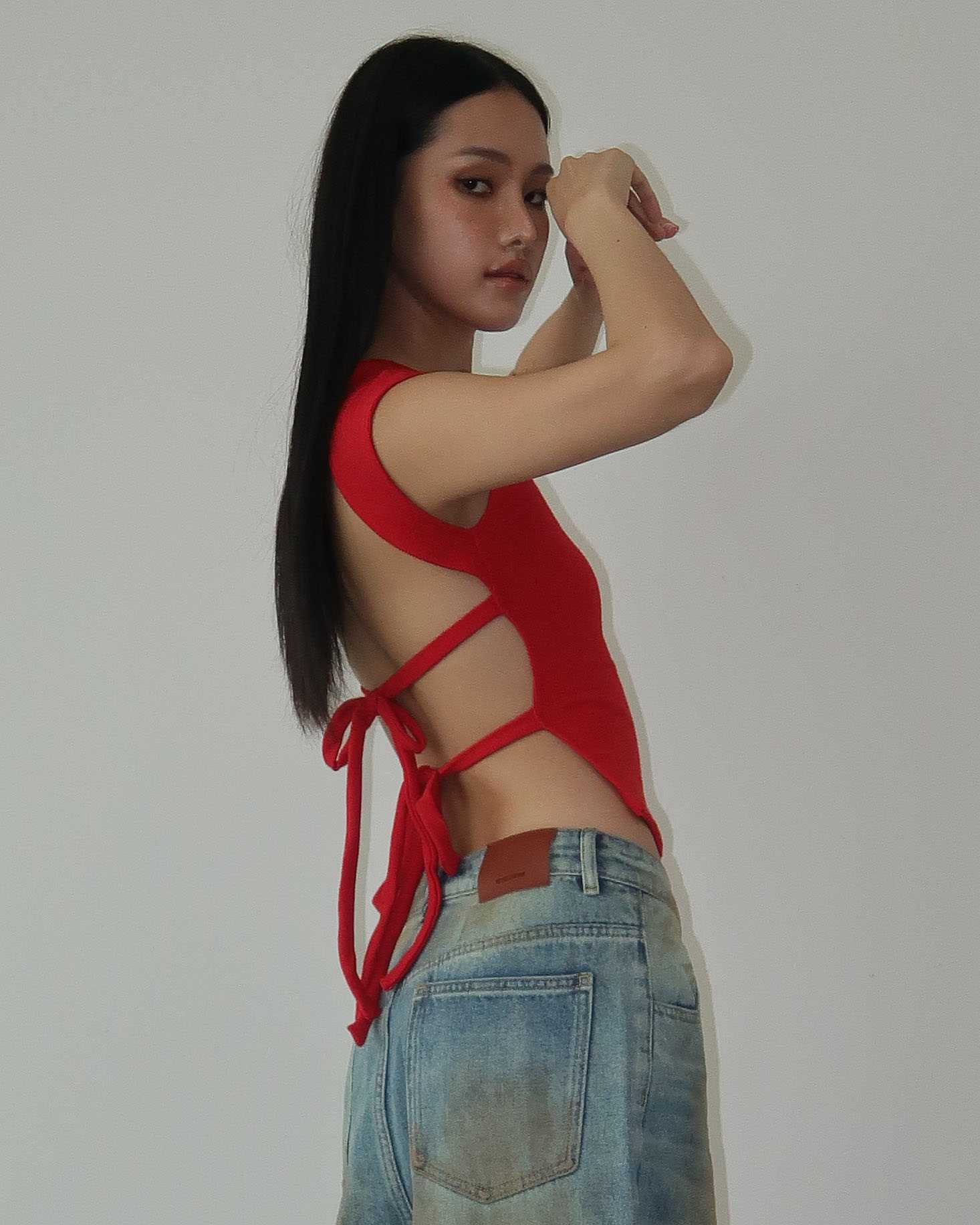 Open back knit top - Red