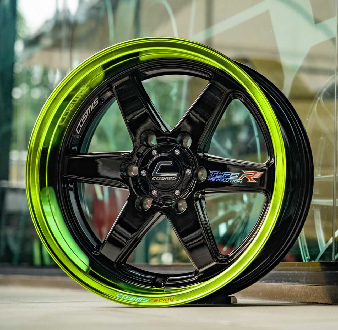 แม็กซ์ TYPE-R 18X8.5 6X139.7 ET22 CB.106 DI-B-LP(EMERALDGREEN)-PLATE(สีดำ+ขอบเขียวมรกต+เพลท)Costum