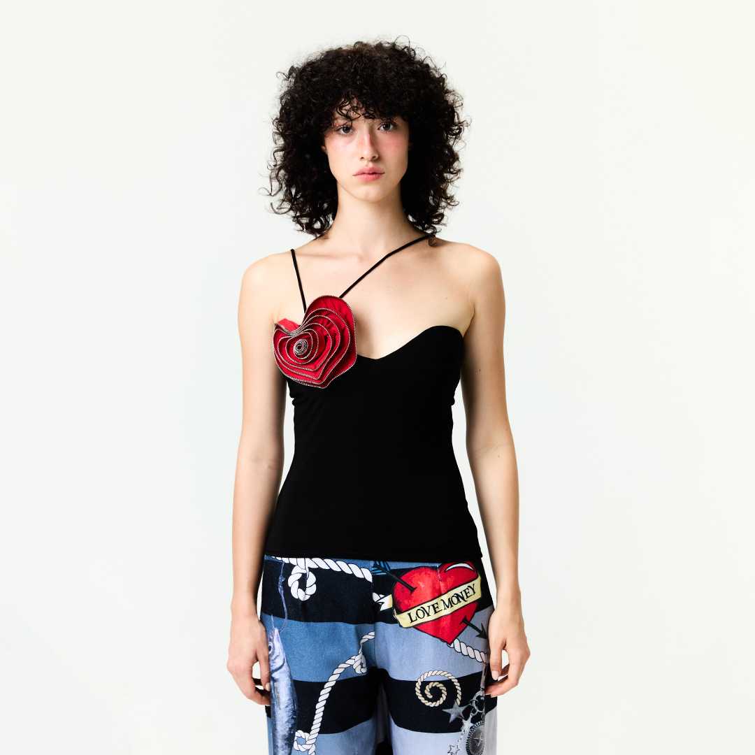 BLACKDOG BKK - SS2530 - Heart zipper top -  เสื้อเกาะอกตกแต่งซิปหัวใจ