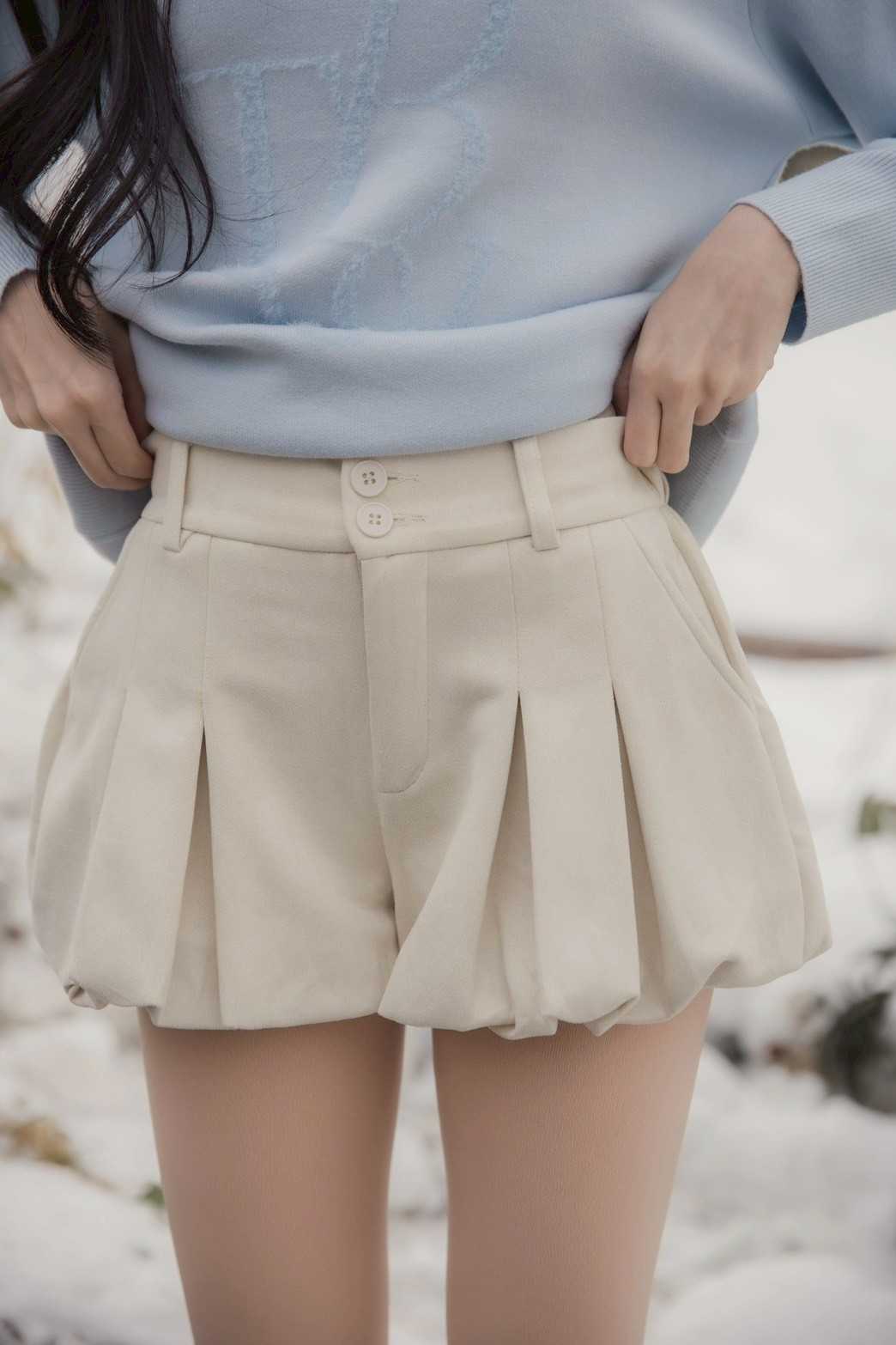 SSW007  Suede Pumpkin Shorts กางเกงผ้าหนังกลับทรงฟักทอง