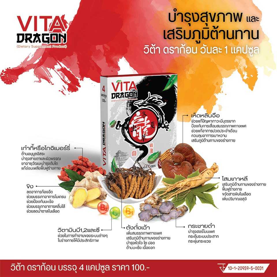 วิตามิน Vita Dragon อาหารเสริมตังถั่งเช่า ผสมวิตามิน เสริมภูมิคุ้มกันให้ร่างกายแข็งแรง