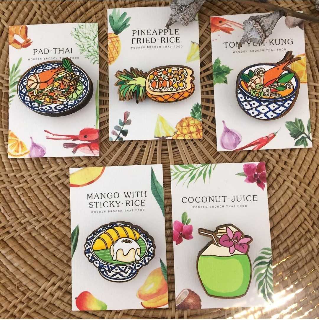 Wooden brooch thai food collection
