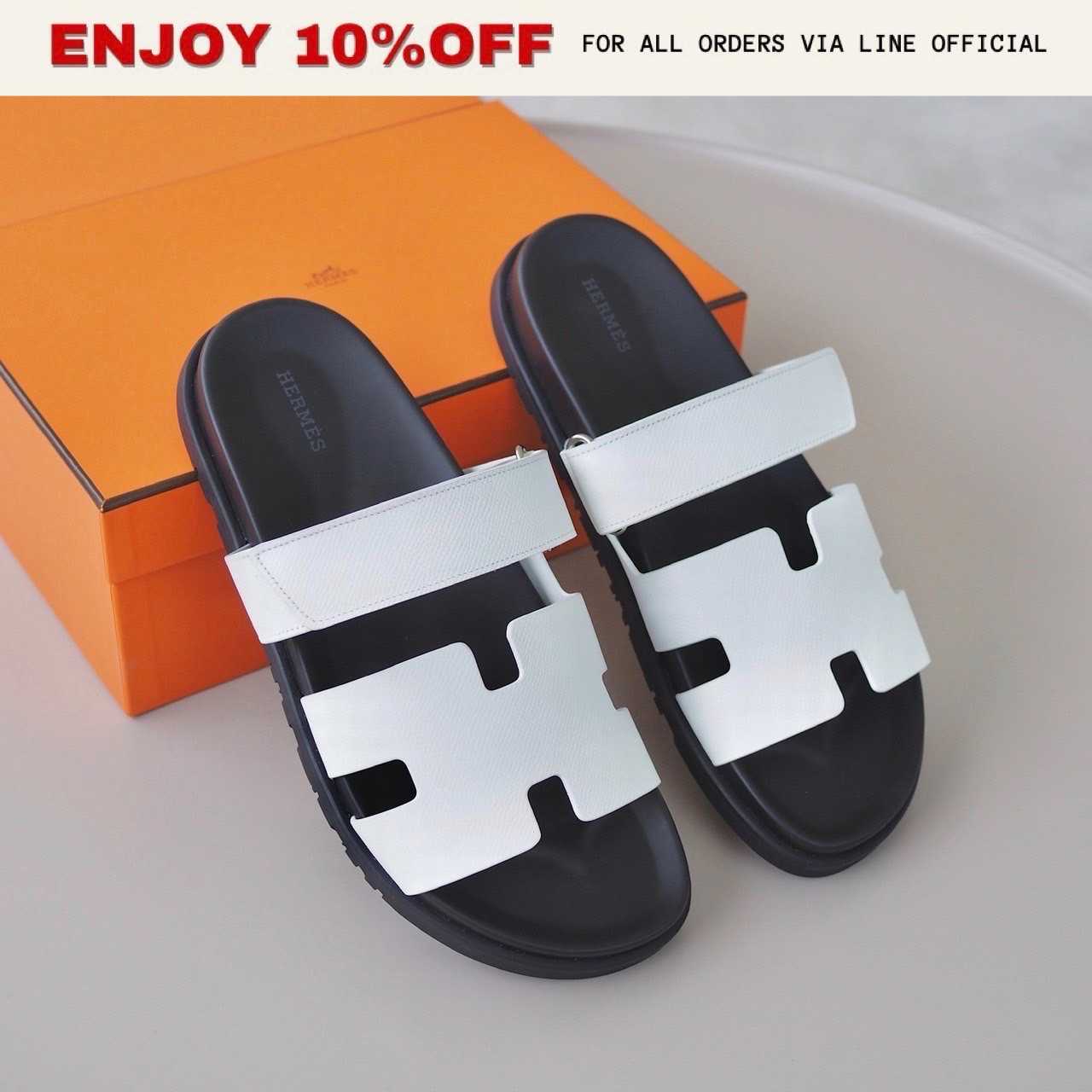 NEW! HERMES Chypre Sandals สี Blanc Epsom | Shoes