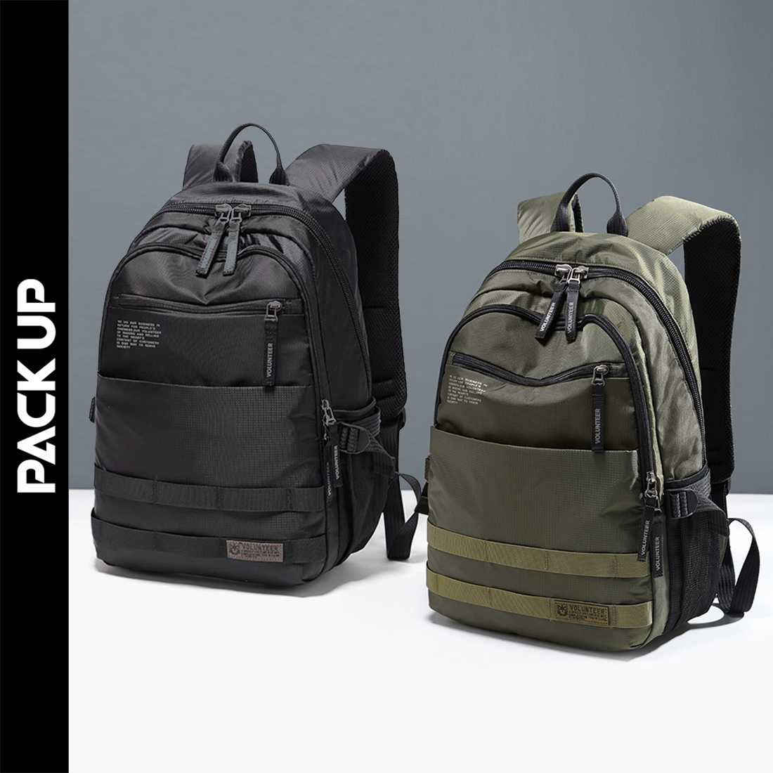 𝗣𝗔𝗖𝗞 𝗨𝗣 กระเป๋าเป้ โน้ตบุ๊ค VOLUNTEER รุ่น 1829-01 (มี 2 สี : สีดำ, สีเขียว)