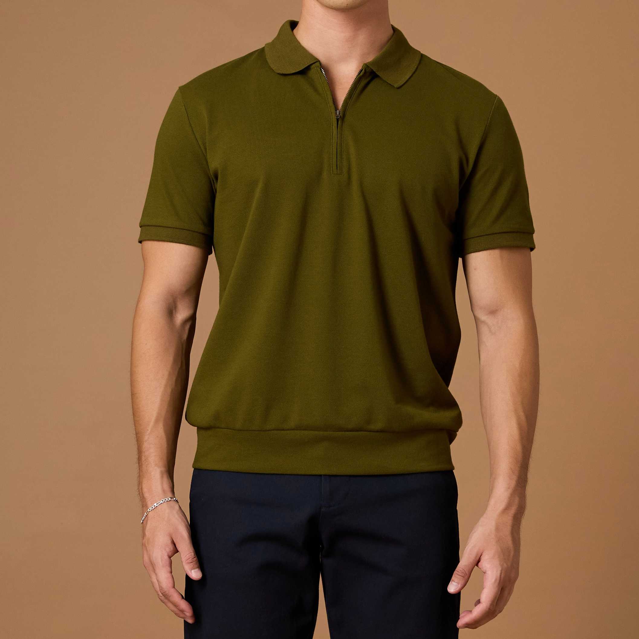 COLTON ZIP UP POLO - OLIVE