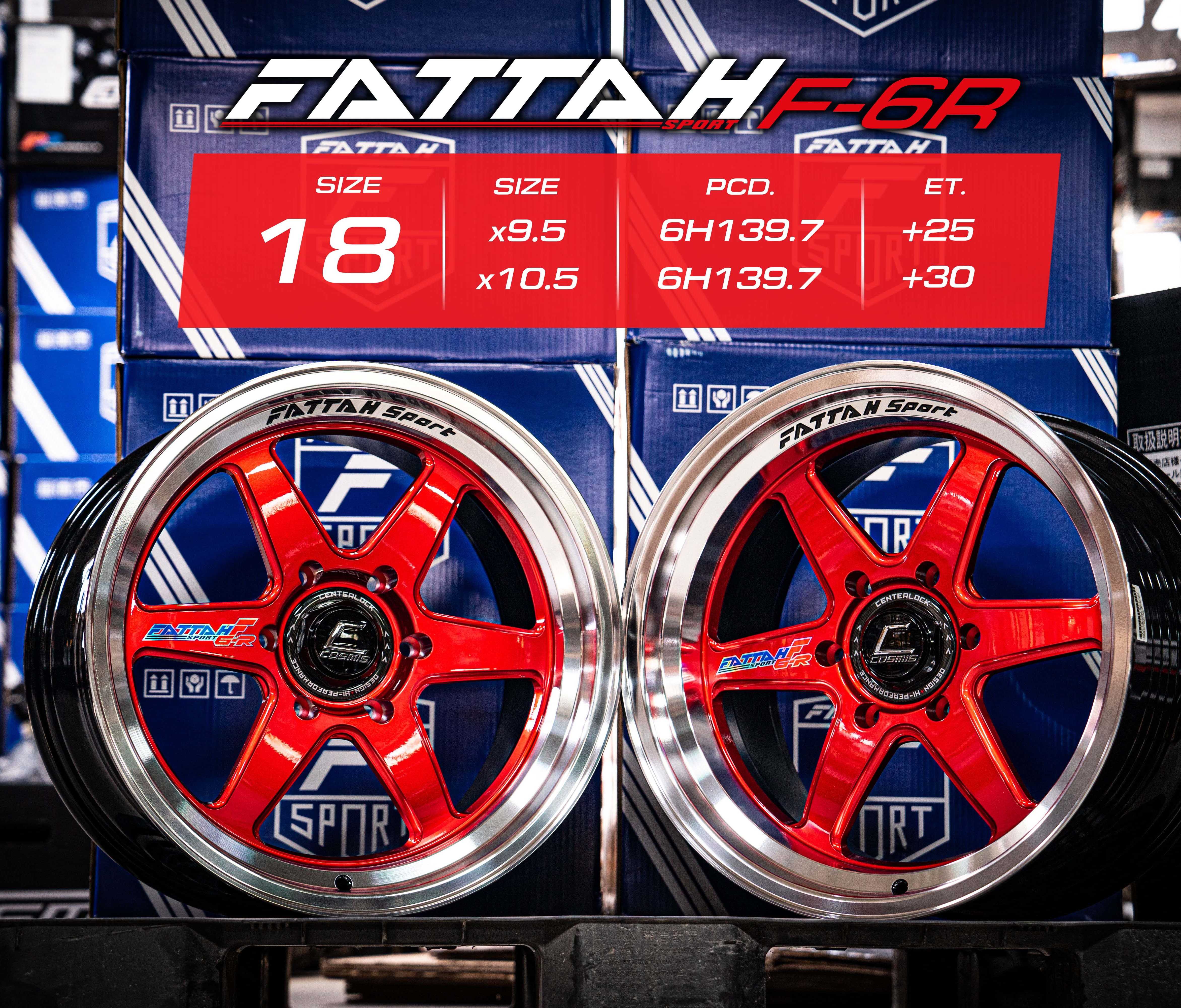 แม็กซ์ FATTAH/F6-R 18X9.5 6X139.7 ET25 CB.106 MIRRORRED-LP+PLATE(สีหน้าไดร์แดง+ขอบเงา+เพลท)Custom