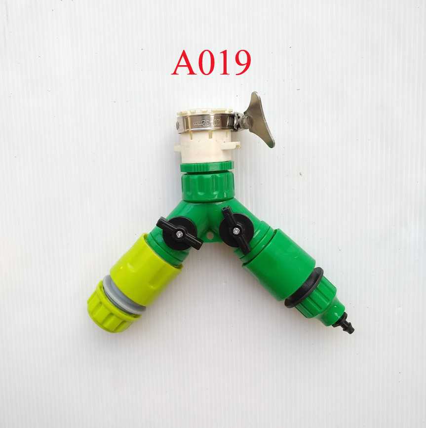 A019 ต่อปลายก็อกแบบไม่มีเกลียว แยก 2 ทาง สายยาง 4 หุนและสายไมโคร 4/7 , 5/7 ,สาย 12 มิล