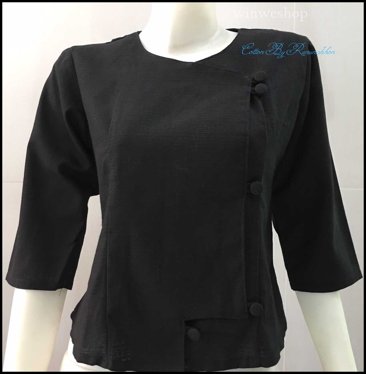 เสื้อผ้าฝ้ายผู้หญิง-กระดุม 5 เม็ด