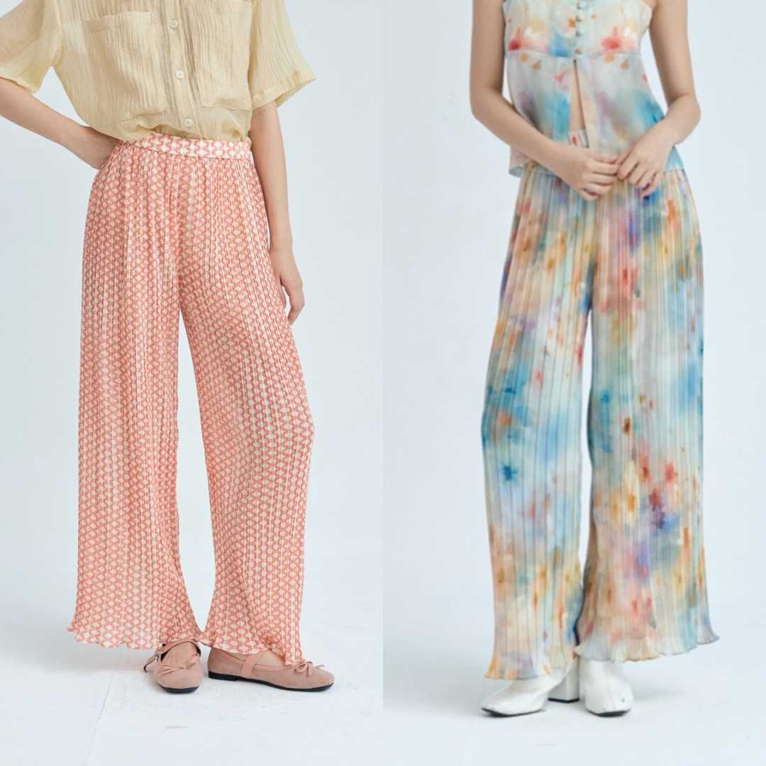 Aunchadabrand - Jupiter pleated pants กางเกงพรีทเล็กผ้าพิมพ์ลาย