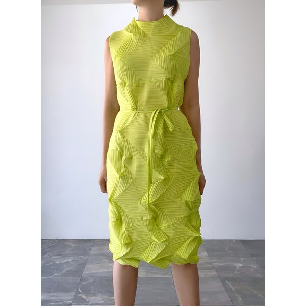 แบบมีเชือก!! 2MUAY รุ่น GJO6613-9 เดรสพลีทคุณภาพ SLEEVELESS ZIGZAG PLEATED DRESS 9 สี FREE SIZE