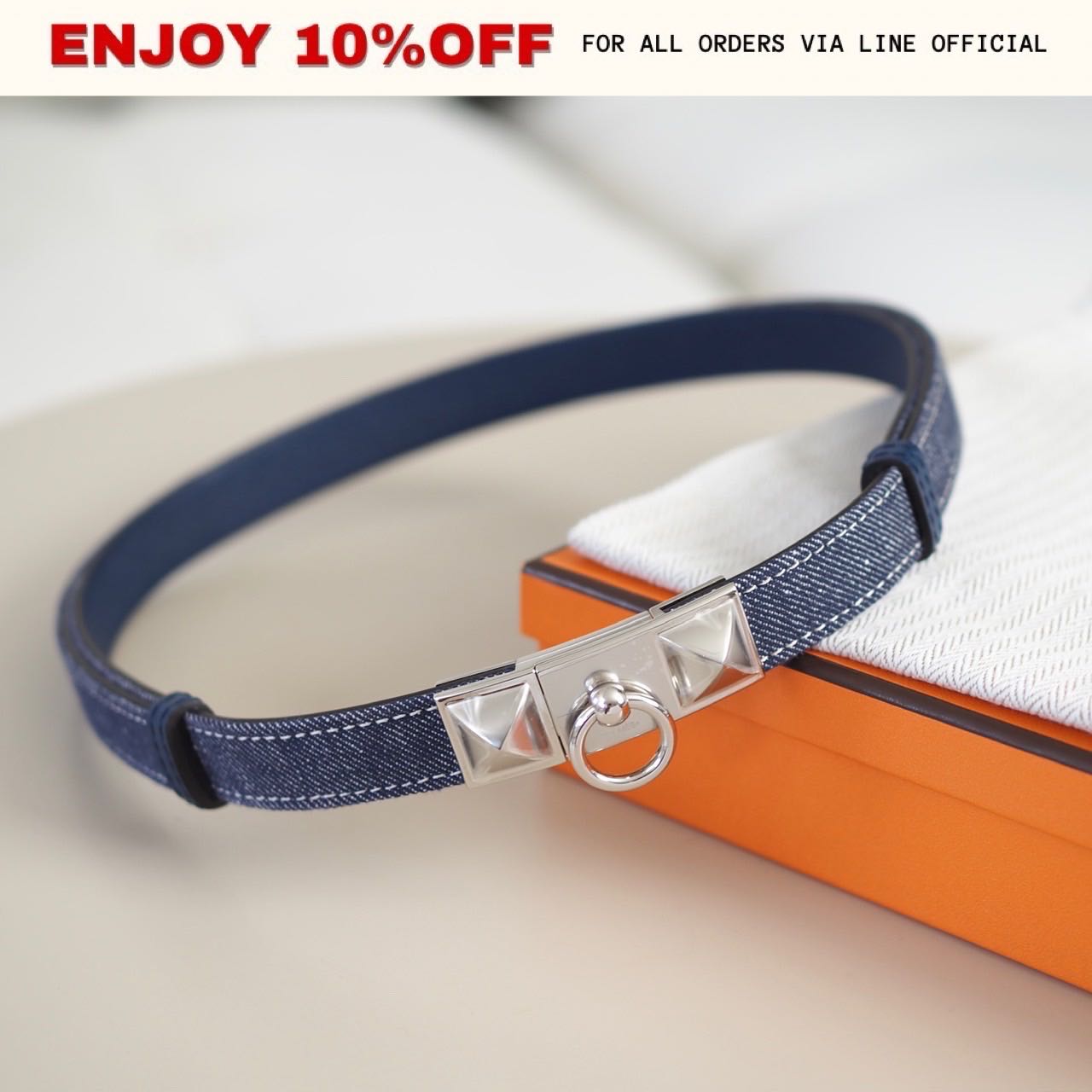 NEW! HERMES Rivale 18 Belt สี Denim Epsom PHW | ACC
