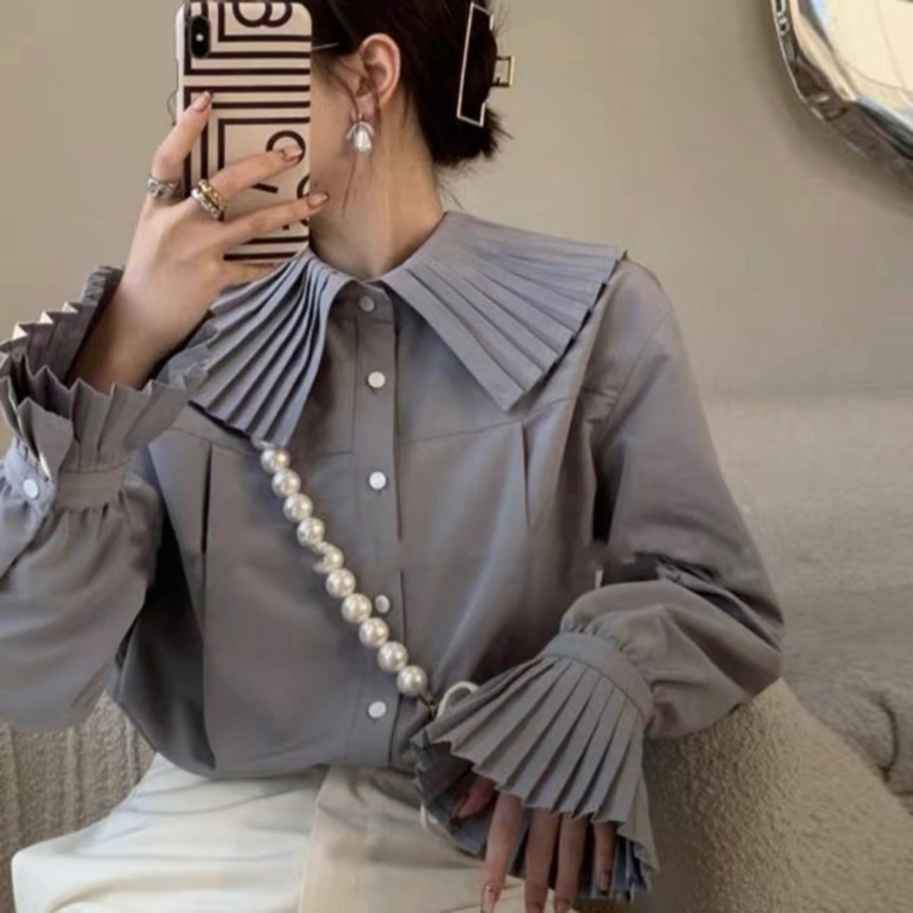 GMG เสื้อแขนพองอัดพลีทคอแขน