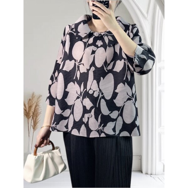 ปรับราคาลง!! 2MUAY PP62881 เสื้อพลีทคุณภาพ COLLAR BUTTON FRONT LEAF PLEATED TOP 3 สี FREE SIZE