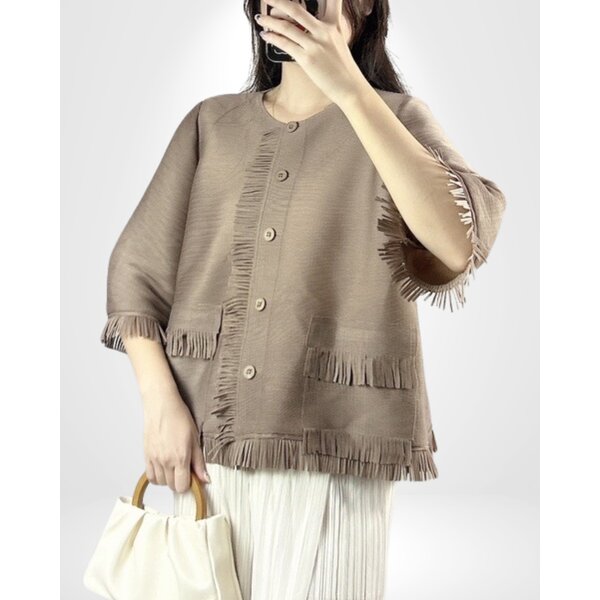 2MUAY รุ่น PP62827 เสื้ออัดพลีท BUTTON FRONT FRINGE PLEATED TOP 4 สี FREE SIZE