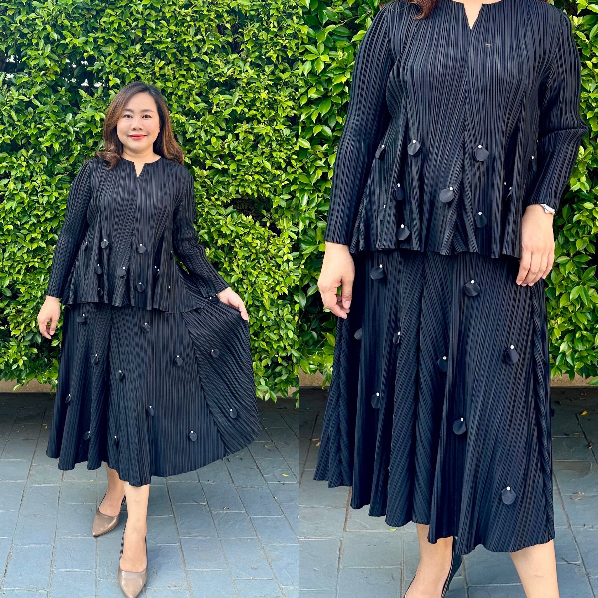 Pleatbynisa A536 เซทกระโปรงอัดพลีท เนื้อผ้าPolyester100%