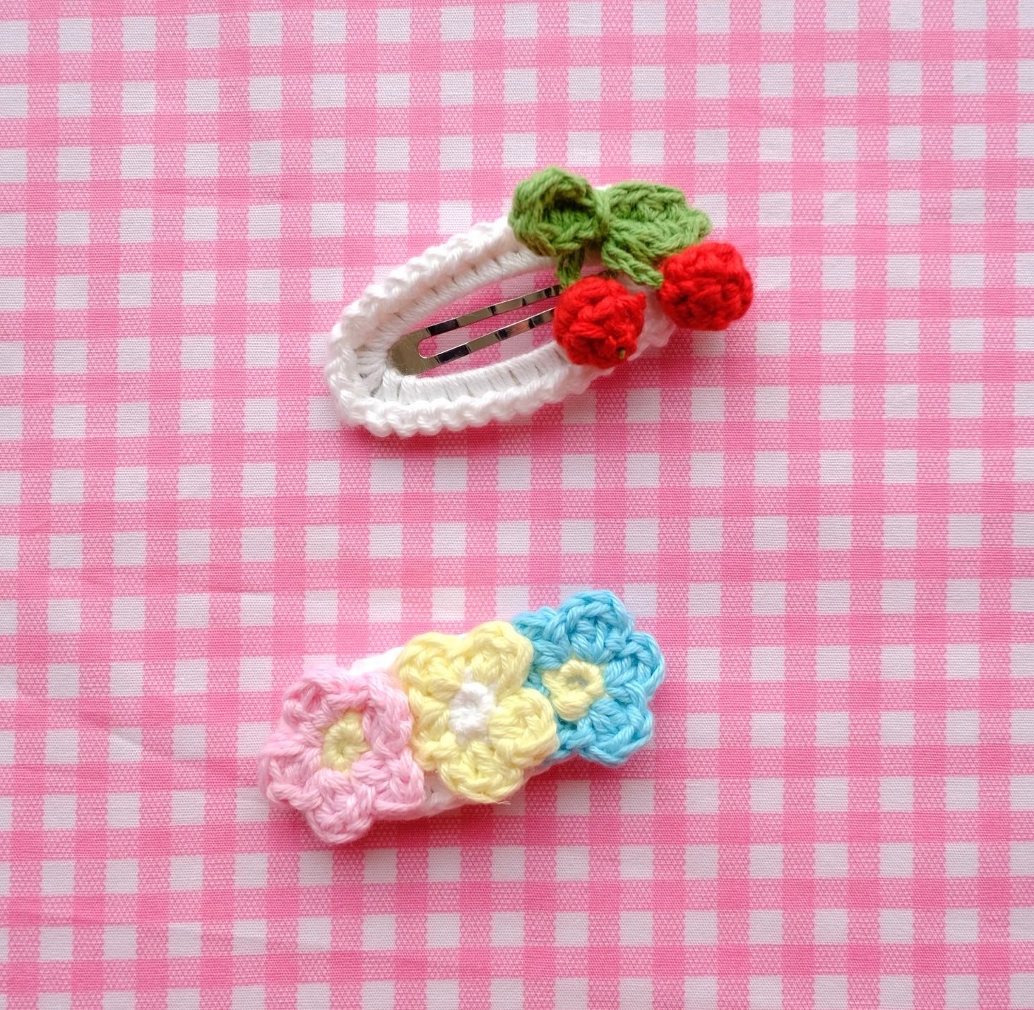 Handmade Crochet Hairclips (Rainbow Daisy & Cherry)