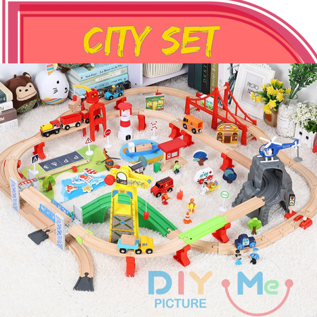 ชุดรถไฟไม้ 146ชิ้น ชุดCity ต่อกับรางIKEA ได้ Woodtoy TrainRailway รางไม้ใช้ได้สองด้าน เสริมจินตนาการ