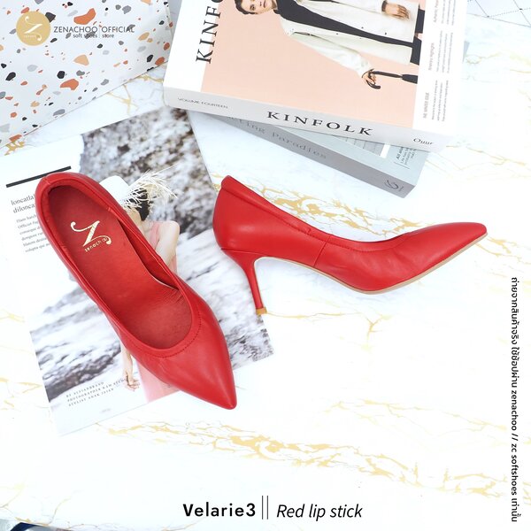 สีใหม่ ทรงปกติ:เปลี่ยนไซส์ได้-ไม่รับคืน รุ่นขายดี Zenachoo Velarie3 สูง 3 นิ้ว สี Red LipStick รอ...