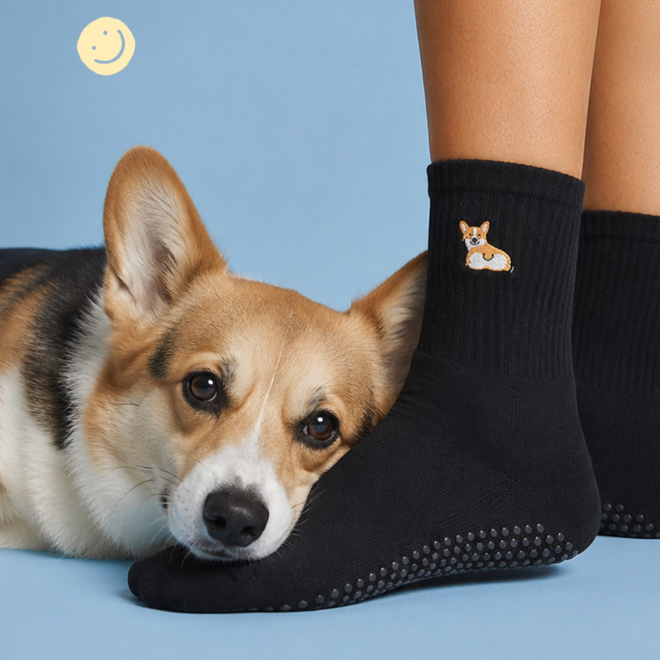 ✨BEST✨ Crew Grip Socks - Corgi Black | ถุงเท้าพิลาทิส MoveActive