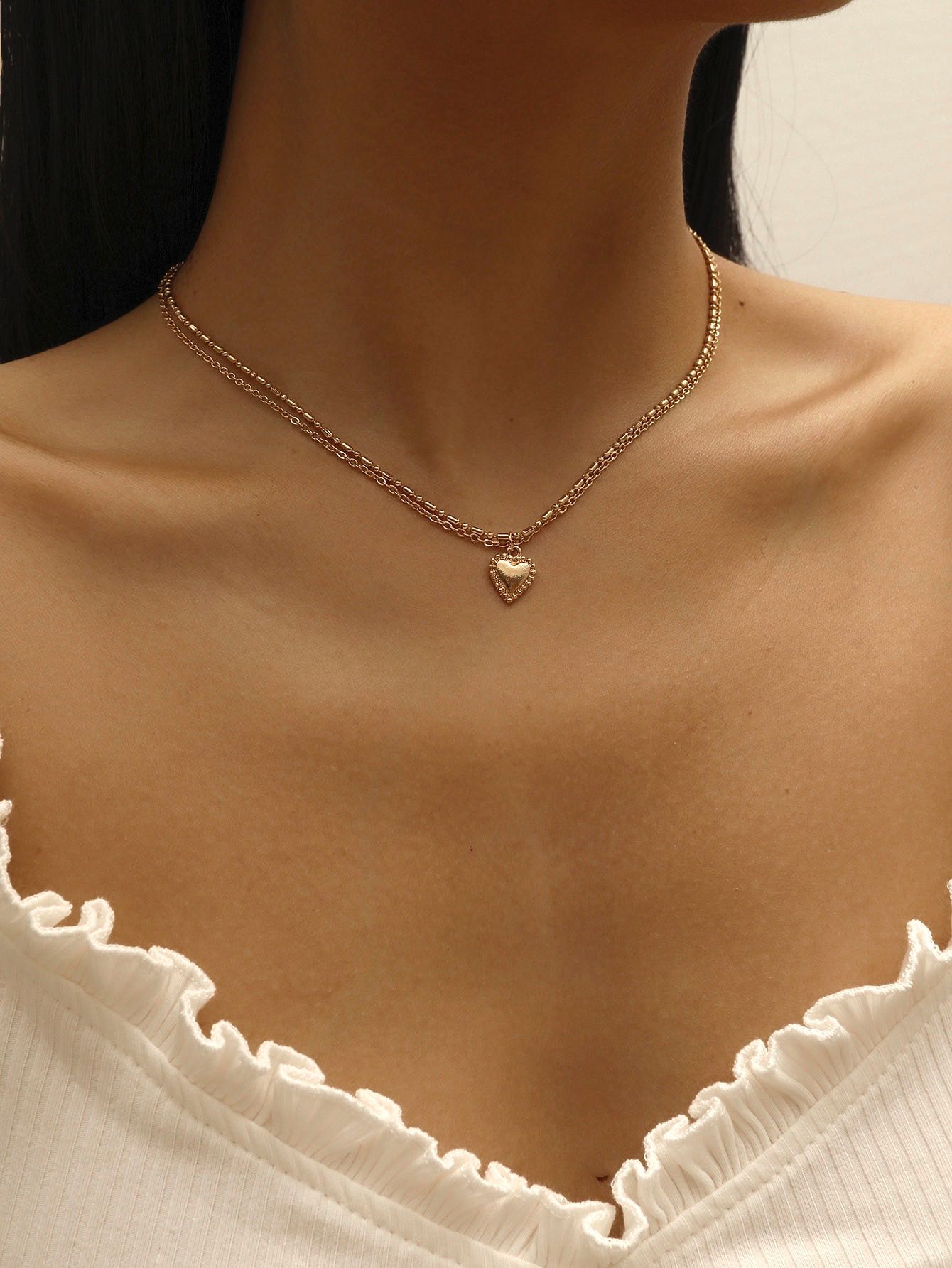 heart charm layered necklaces