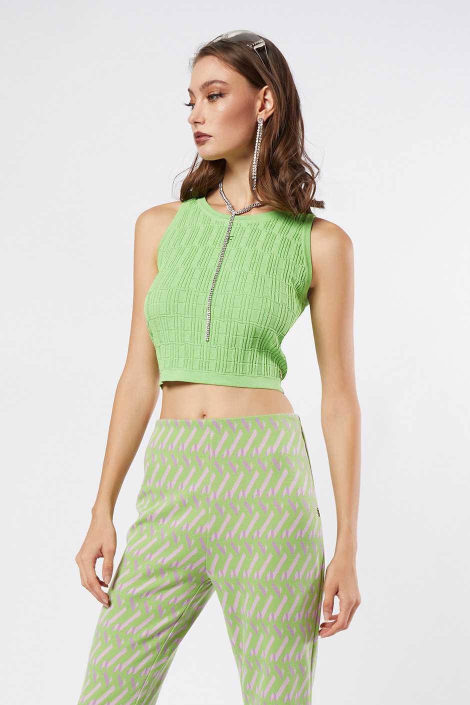 เสื้อนิตแขนกุด | Flat Knit Textural Top | 06216