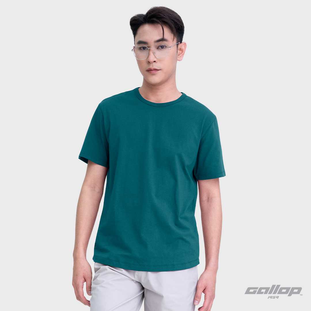 GALLOP : Men's Wear เสื้อยืดคอกลมชายโค้ง (Round-necked) รุ่น GBT9002 สี Midnight Green - มิดไนท์กรีน