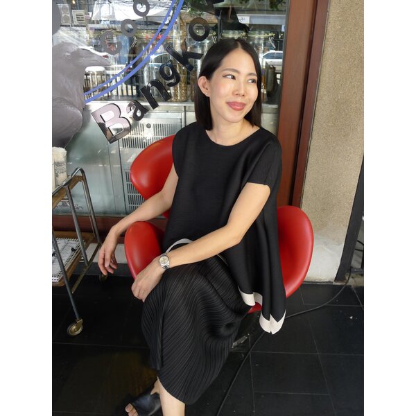 2MUAY รุ่น GJO1159/ GJO1153 เซ็ตพลีทคุณภาพ TWO TONE FLARE TOP WITH SLEEVELESS DRESS PLEATED SET 6...