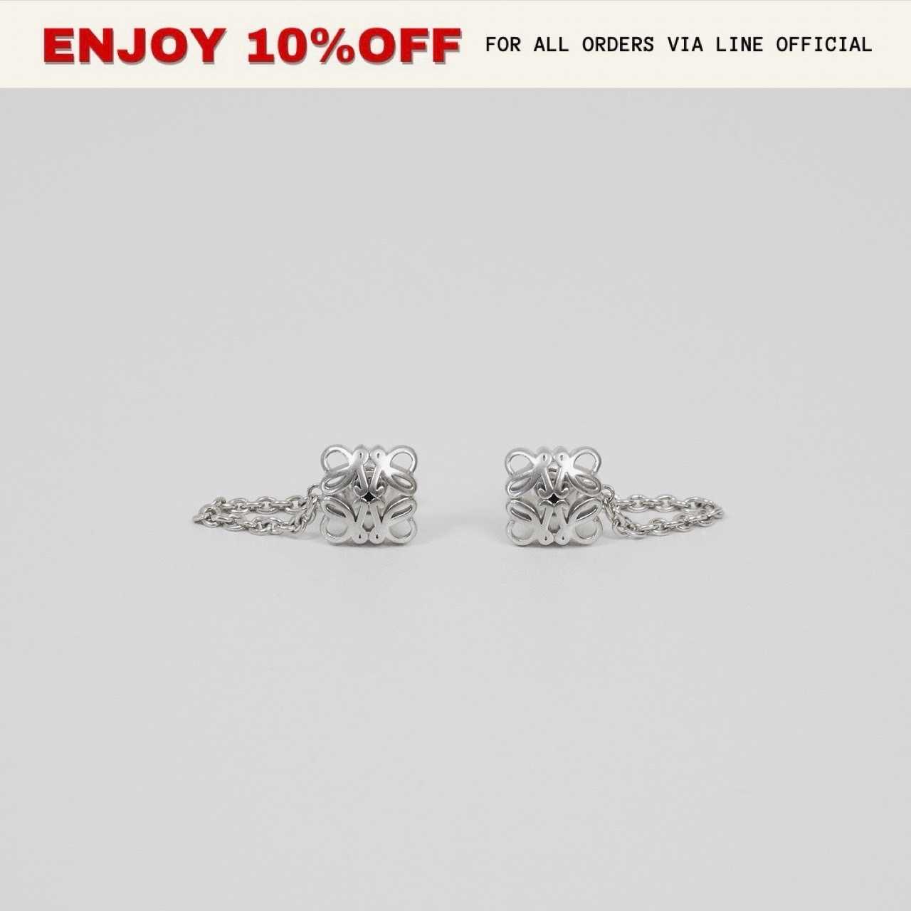 NEW! LOEWE Anagram Bombe Chain Earrings In Sterling สี Silver | ACC
