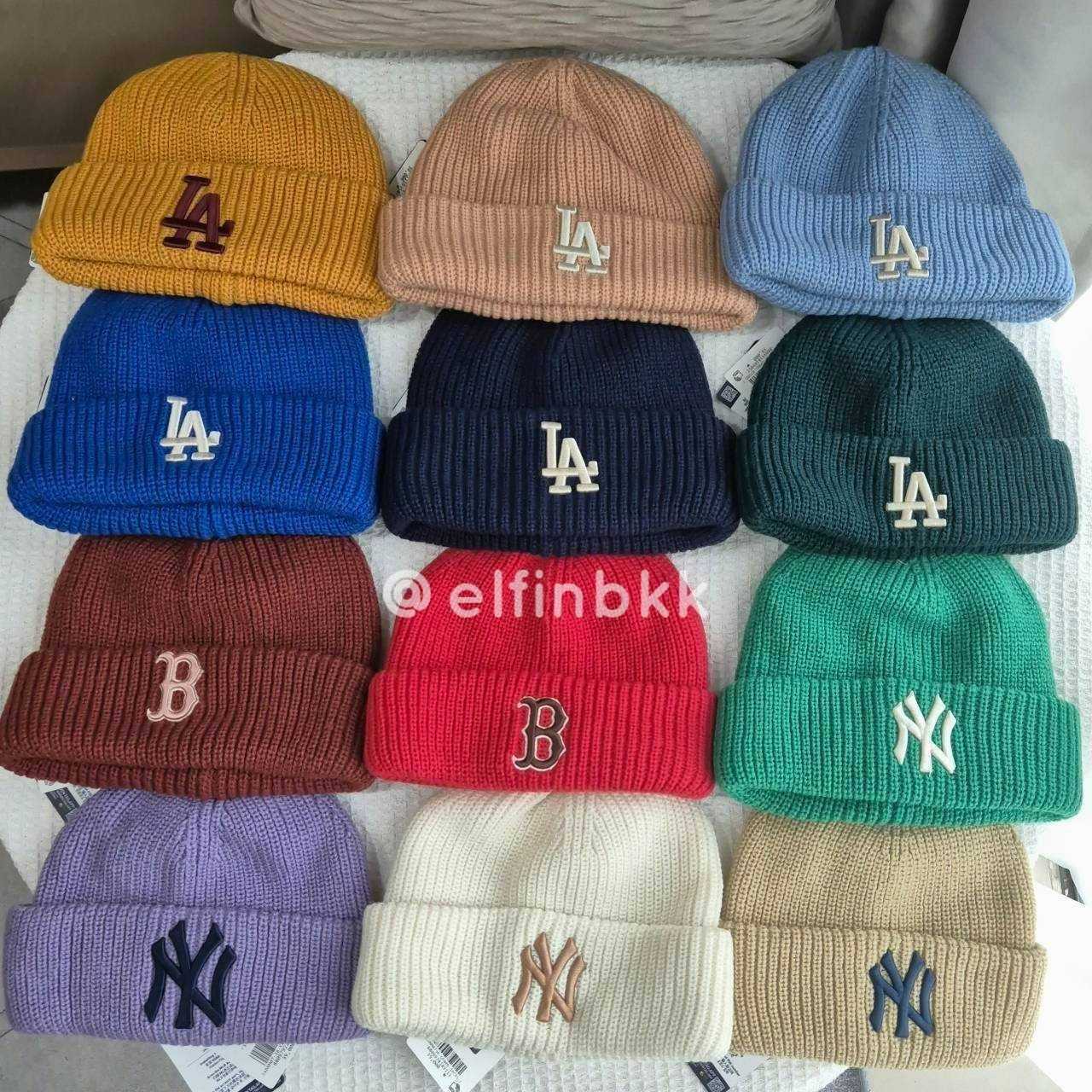 ขายดี⭐ MLB Jelly Beanie NYหมวกบีนนี่ หมวกไหมพรม สีดำ  สีเบจ สีน้ำเงิน สีเทา สีครีม สีเขียว สีพีช