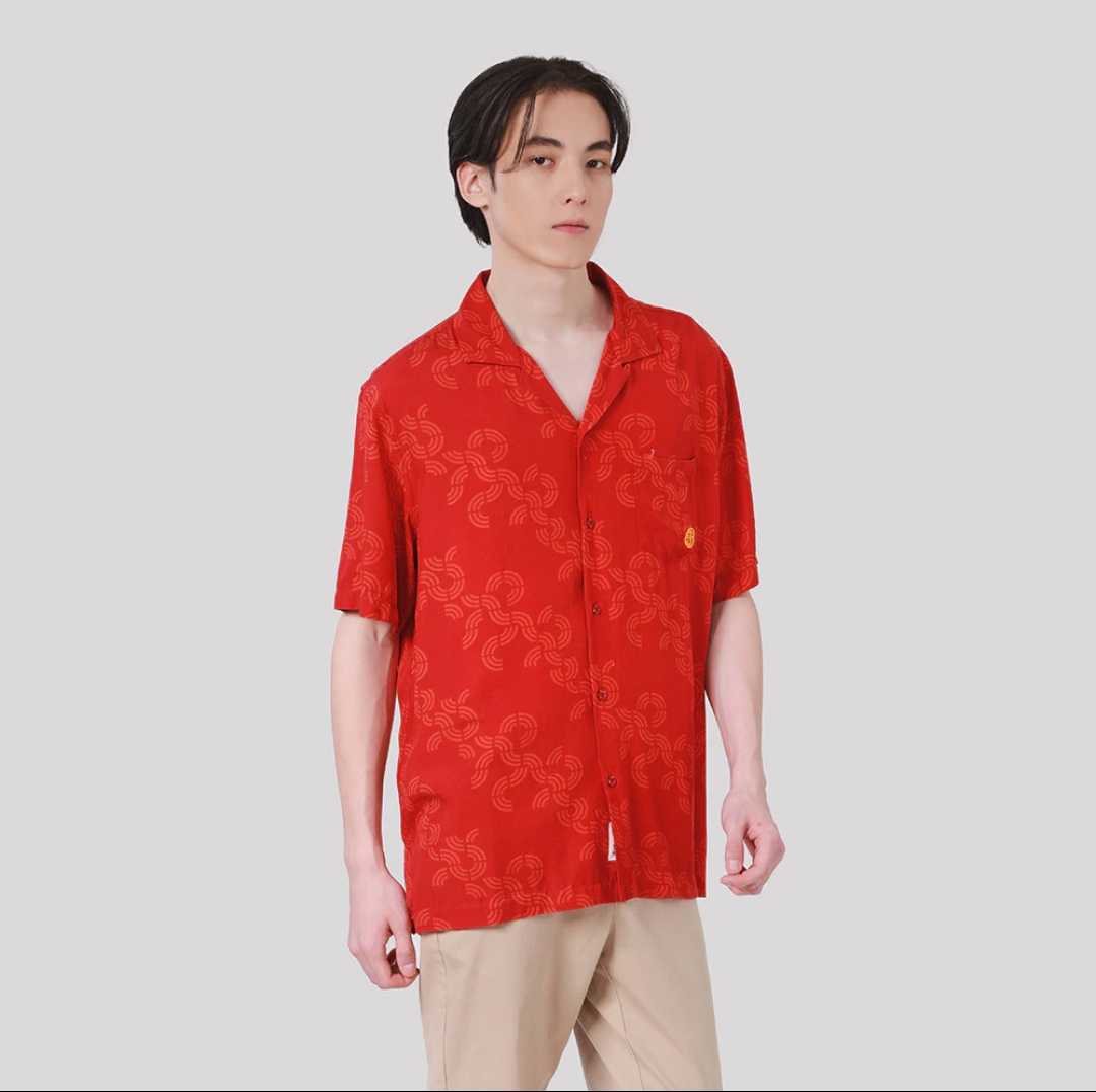 เสื้อเชิ้ตชาย John Henry แขนสั้น (สีแดง)