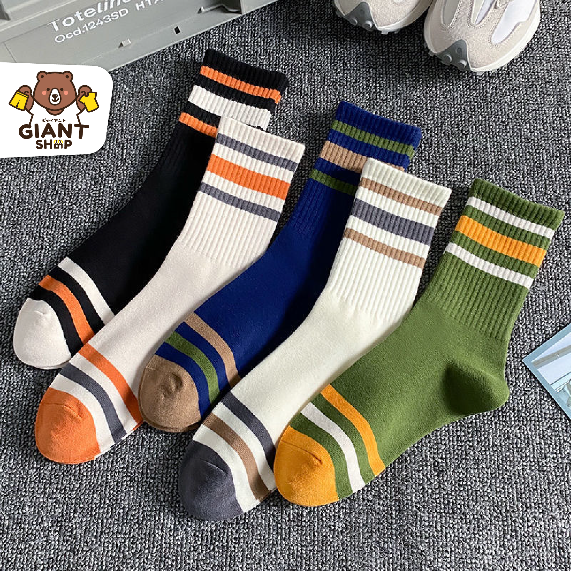 GIANTSHOP Socks ถุงเท้ายาว ชายหญิง ลายแถบ (N-1428)