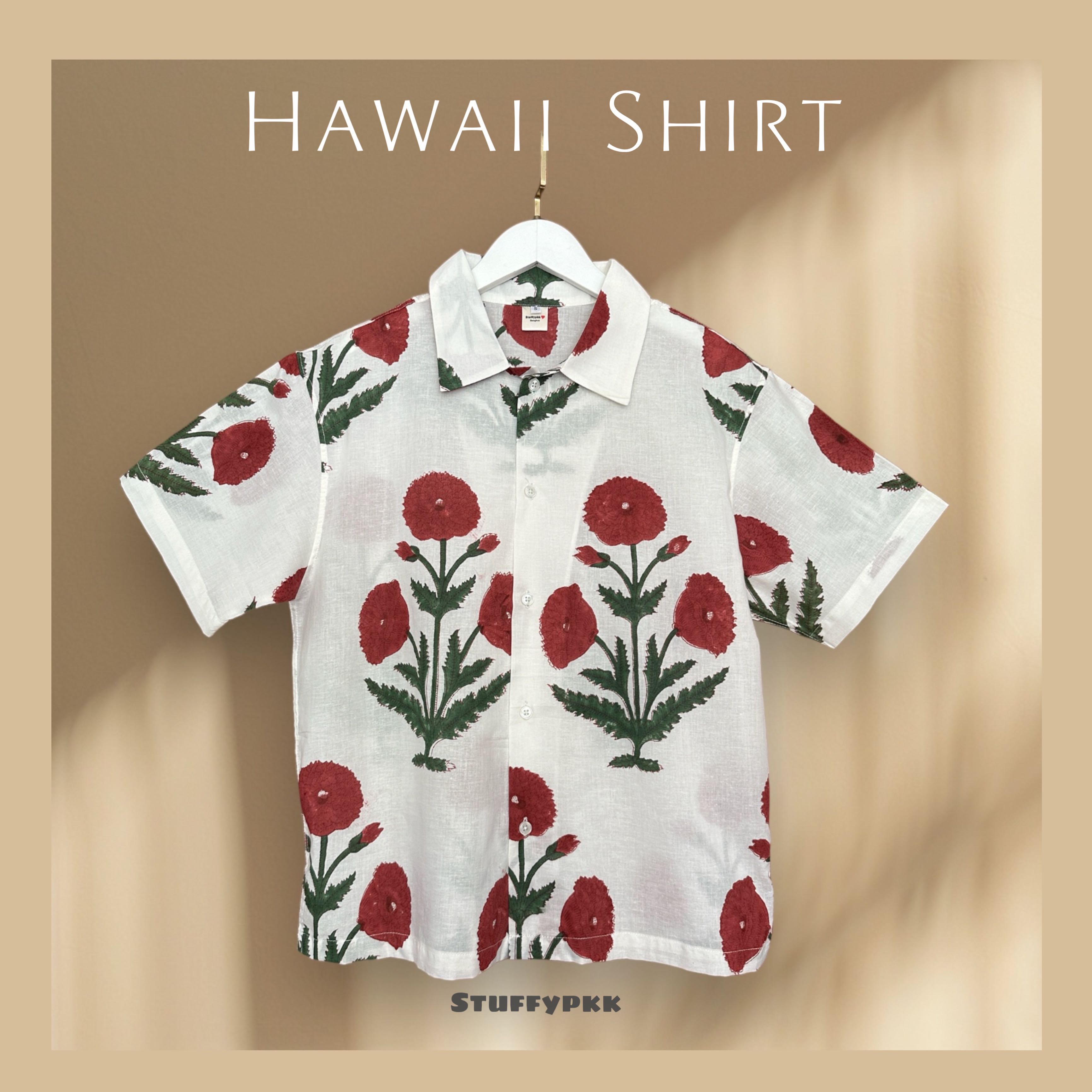 𝐇𝐚𝐰𝐚𝐢𝐢 Shirt สีขาวดอกแดงเขียว🥀