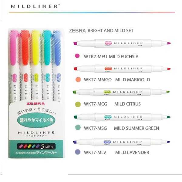 ปากกาเน้นข้อความ Mildliner แบบแยกแท่ง และเซ็ตเขียว รุ่น WKT7-5C-HC