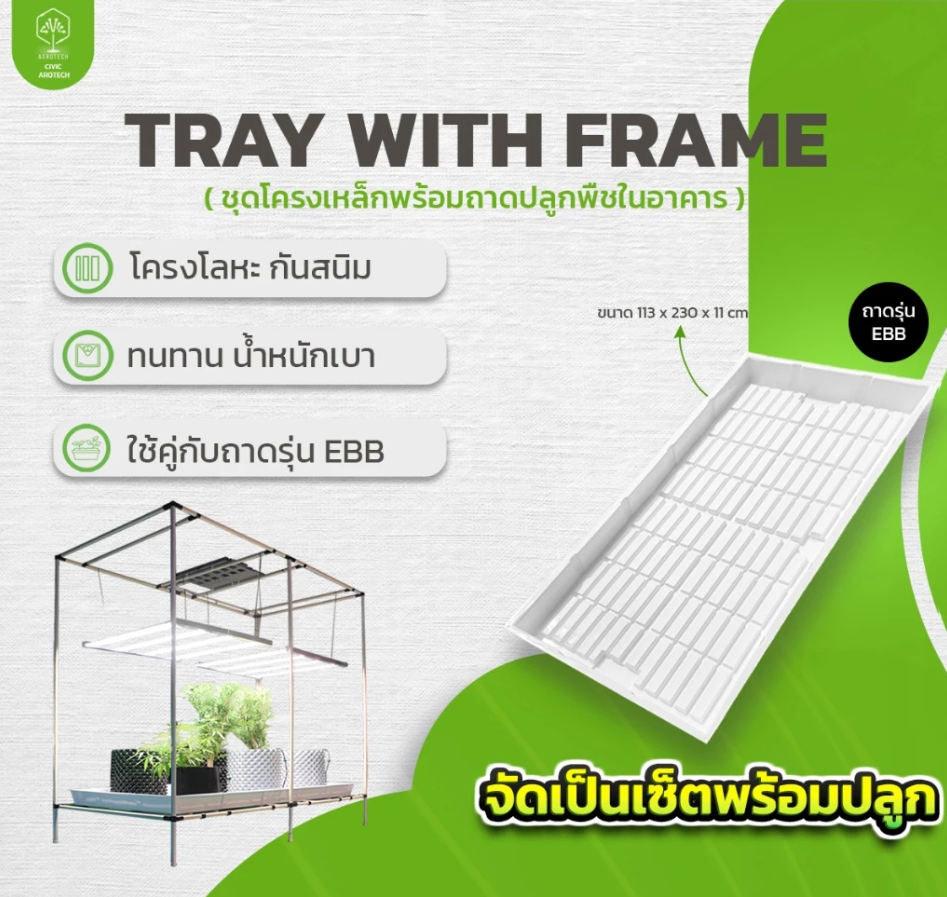 ชุดโครงเหล็กพร้อมถาดปลูกพืช  Tray With Frame ขนาด 120x240x220cm ปลูกผัก ปลูกต้นไม้ภายในอาคาร