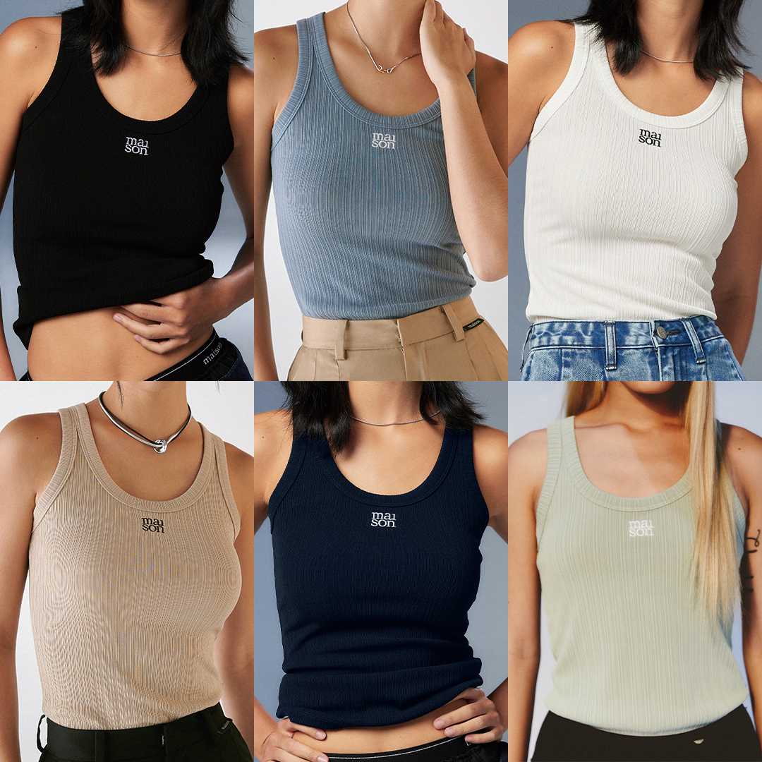 maison KEEPS | Vertical Dual Logo Tank | เสื้อกล้ามเสื้อเบสิคหลังเว้าปักโลโก้